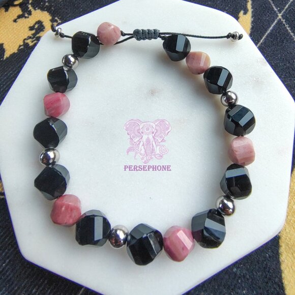 “Antares” Constellarium Bracelet | Rhodonite & Onyx | Adjustable | Protection | - Picture 5 of 5
